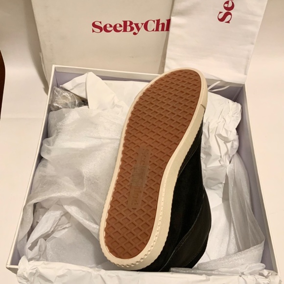 SEE BY CHLOE Shoes Sami Black Nappa Leather High Top Ankle Sneaker with Buckle - Picture 3 of 11